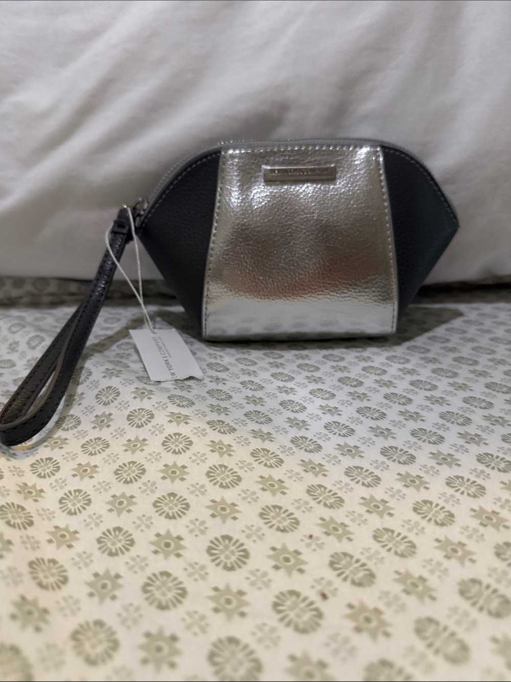 New York & Company Metallic Silver and Black Wristlet Pouch